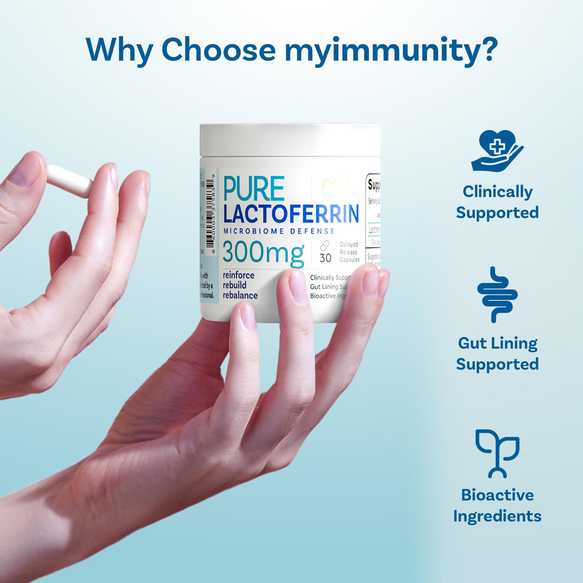 Lactoferrin 300mg Delayed Release Capsules - MyImmunity Premium Immune Support Supplement with Iron Absorption - Freeze Dried, Non-GMO, Gluten Free, Vegetarian - 30 Count (1 Month Supply) - dailyvitalstore