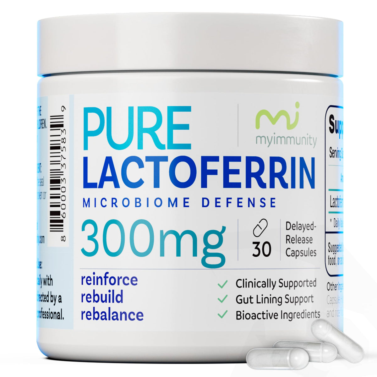 Lactoferrin 300mg Delayed Release Capsules - MyImmunity Premium Immune Support Supplement with Iron Absorption - Freeze Dried, Non-GMO, Gluten Free, Vegetarian - 30 Count (1 Month Supply) - dailyvitalstore
