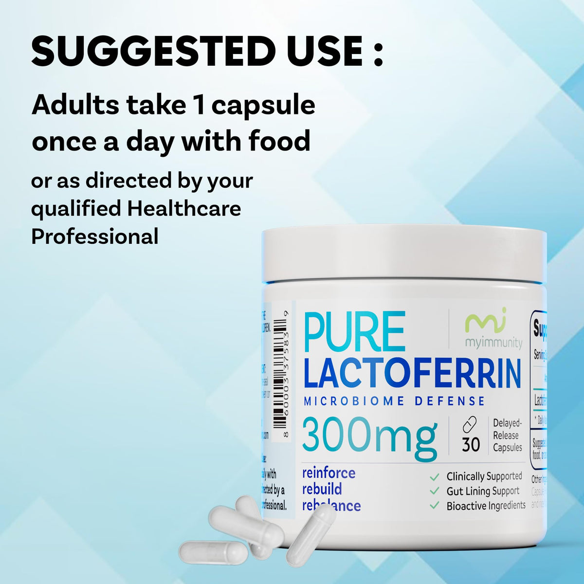 Lactoferrin 300mg Delayed Release Capsules - MyImmunity Premium Immune Support Supplement with Iron Absorption - Freeze Dried, Non-GMO, Gluten Free, Vegetarian - 30 Count (1 Month Supply) - dailyvitalstore