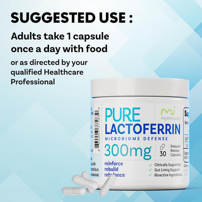 Lactoferrin 300mg Delayed Release Capsules - MyImmunity Premium Immune Support Supplement with Iron Absorption - Freeze Dried, Non-GMO, Gluten Free, Vegetarian - 30 Count (1 Month Supply) - dailyvitalstore
