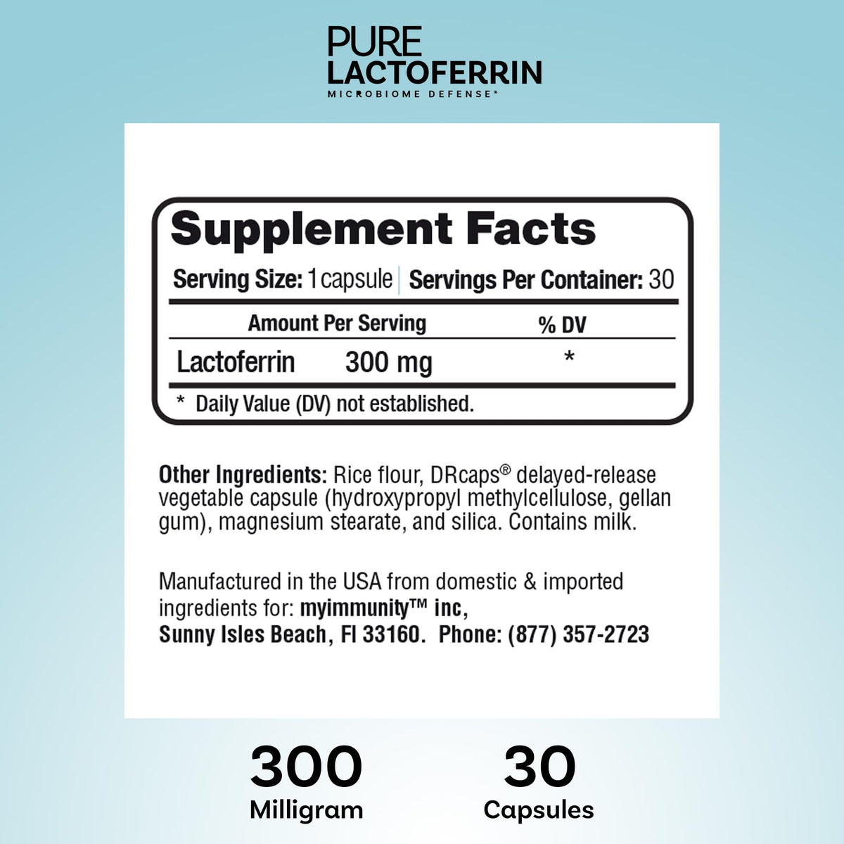 Lactoferrin 300mg Delayed Release Capsules - MyImmunity Premium Immune Support Supplement with Iron Absorption - Freeze Dried, Non-GMO, Gluten Free, Vegetarian - 30 Count (1 Month Supply) - dailyvitalstore