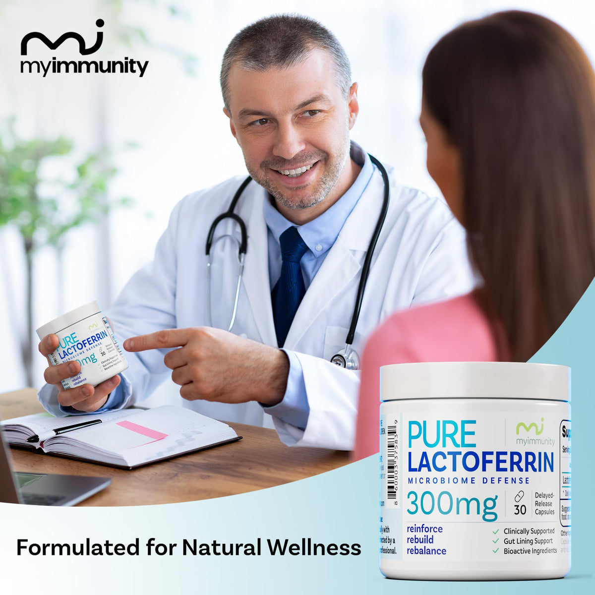 Lactoferrin 300mg Delayed Release Capsules - MyImmunity Premium Immune Support Supplement with Iron Absorption - Freeze Dried, Non-GMO, Gluten Free, Vegetarian - 30 Count (1 Month Supply) - dailyvitalstore