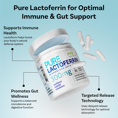 Lactoferrin 300mg Delayed Release Capsules - MyImmunity Premium Immune Support Supplement with Iron Absorption - Freeze Dried, Non-GMO, Gluten Free, Vegetarian - 30 Count (1 Month Supply) - dailyvitalstore