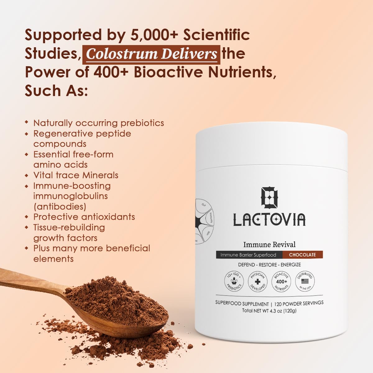 LACTOVIA Bovine Colostrum Powder – Chocolate Flavor | Grass-Fed Colostrum Supplement | Gut & Immune Health Support | Keto, Gluten & Fat-Free | for Women & Men - dailyvitalstore