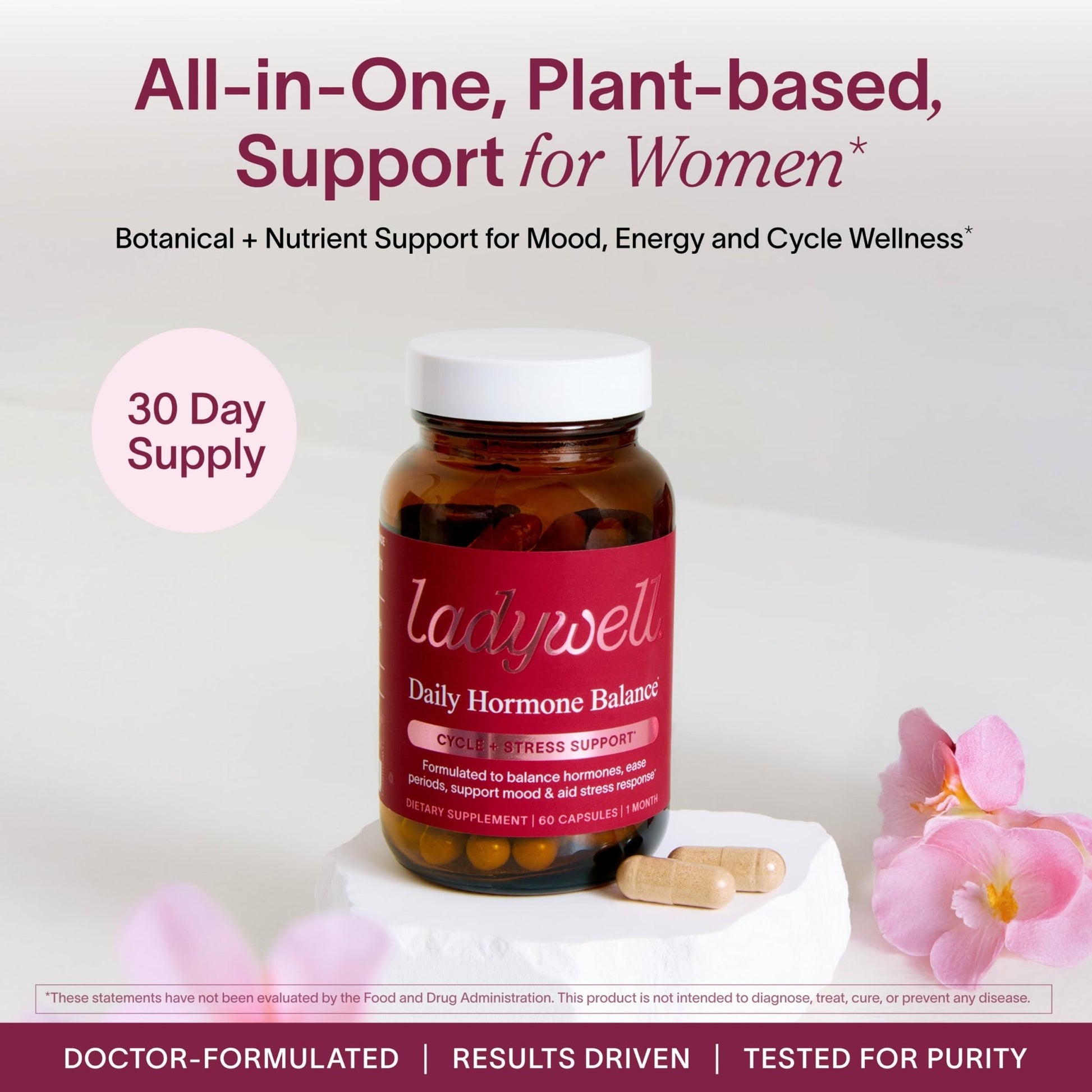Ladywell Daily Hormone Balance Capsules | Natural Cycle Support for Women | Supports Mood, Bloating, Cramps, Skin Health & Cravings | with Chasteberry, B Vitamins, Ashwagandha, Saffron & More | 60 Ct - dailyvitalstore