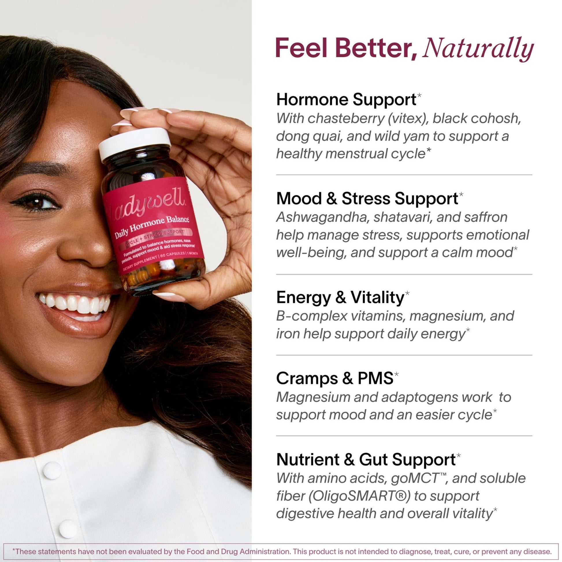 Ladywell Daily Hormone Balance Capsules | Natural Cycle Support for Women | Supports Mood, Bloating, Cramps, Skin Health & Cravings | with Chasteberry, B Vitamins, Ashwagandha, Saffron & More | 60 Ct - dailyvitalstore