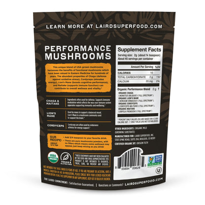 Laird Superfood Organic Performance Mushroom Blend with Chaga, Cordyceps, Lion's Mane and Maitake for Energy - dailyvitalstore