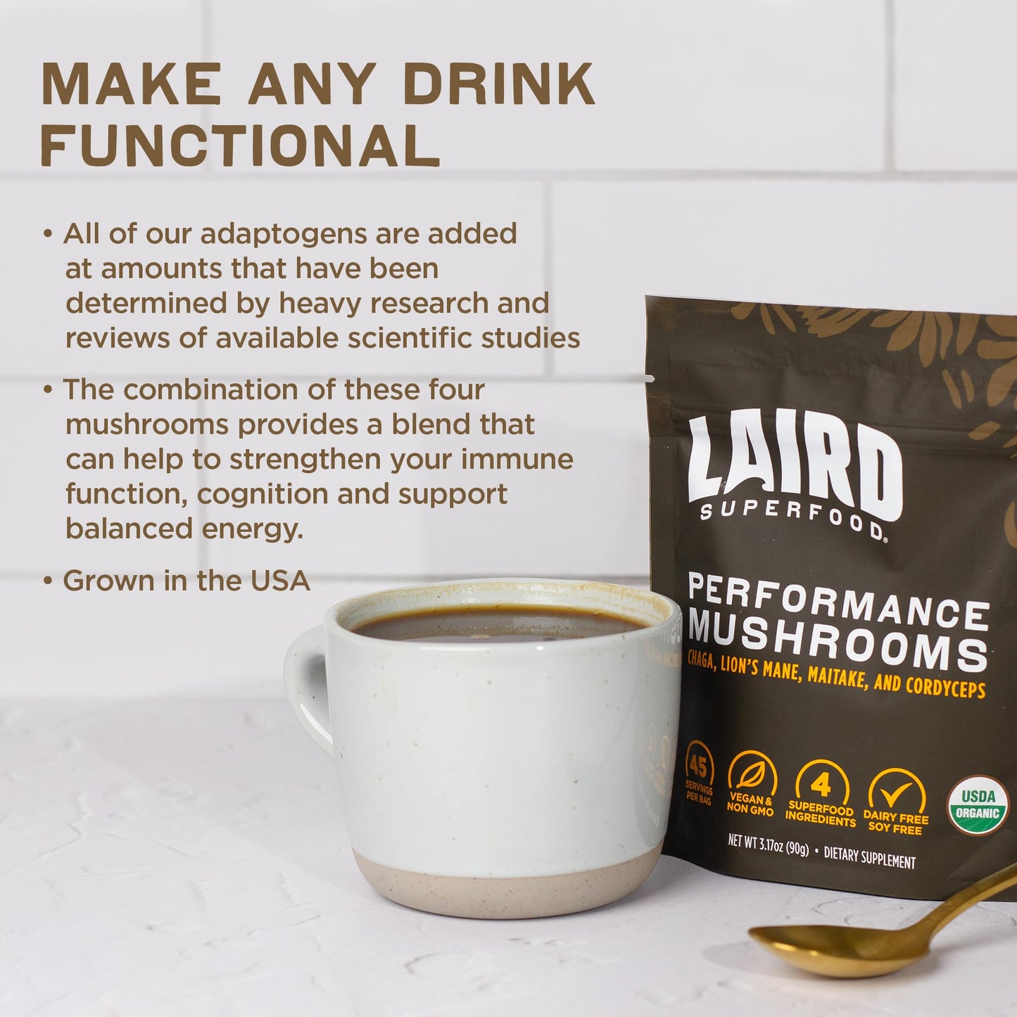 Laird Superfood Organic Performance Mushroom Blend with Chaga, Cordyceps, Lion's Mane and Maitake for Energy - dailyvitalstore