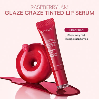 LANEIGE Glaze Craze Tinted Lip Serum, Raspberry Jam: Hydrating Lip Serum for Glossy, Nourished Lips with Plumping Polypeptides - dailyvitalstore