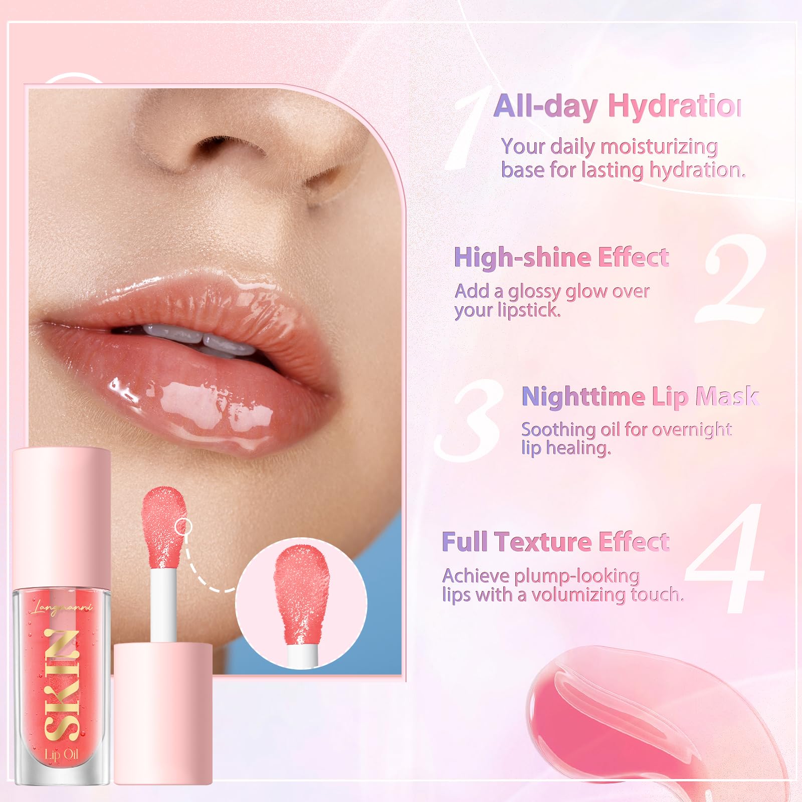 LANGMANNI Moisturizing Lip Oil,No-Sticky Lip Gloss Lip Balm Lip Care,Fruit Flavoured Lip Oil For Dry Lip's Moisturizing Hydrating And Nourishing ((Strawberry)) - dailyvitalstore