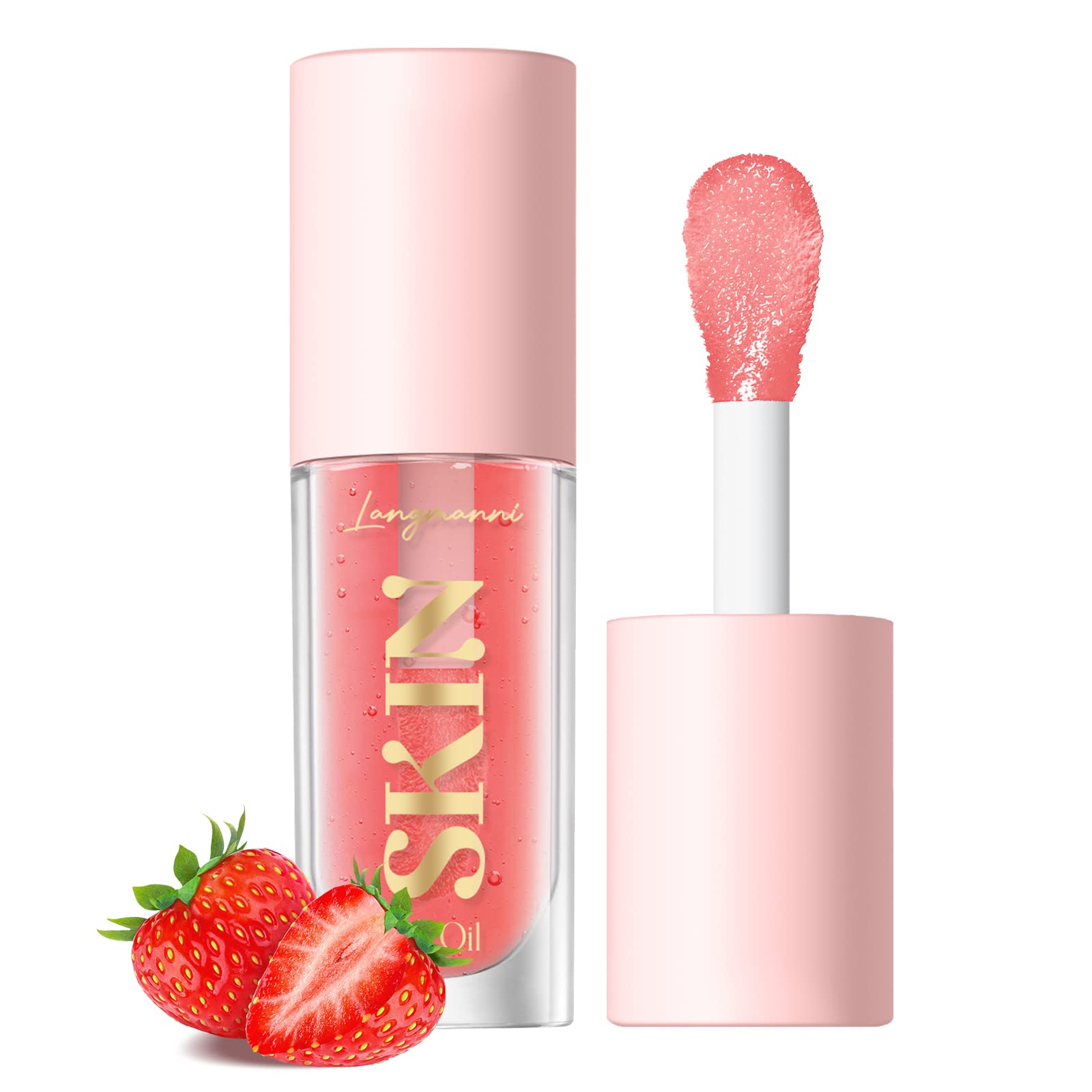 LANGMANNI Moisturizing Lip Oil,No-Sticky Lip Gloss Lip Balm Lip Care,Fruit Flavoured Lip Oil For Dry Lip's Moisturizing Hydrating And Nourishing ((Strawberry)) - dailyvitalstore