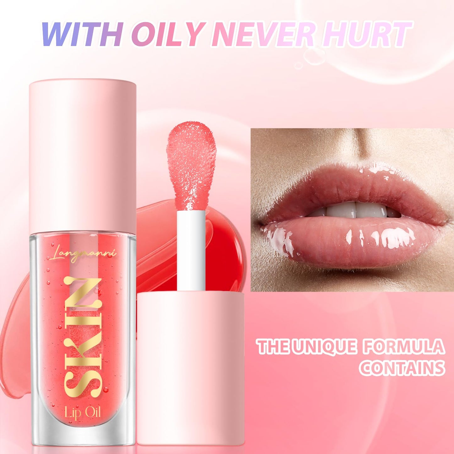 LANGMANNI Moisturizing Lip Oil,No-Sticky Lip Gloss Lip Balm Lip Care,Fruit Flavoured Lip Oil For Dry Lip's Moisturizing Hydrating And Nourishing ((Strawberry)) - dailyvitalstore
