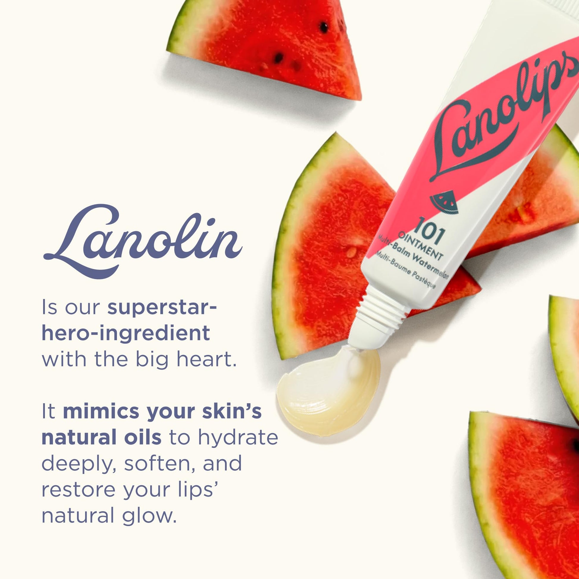 Lanolin 101 Multipurpose Ointment - Lanolin Lip Balm & Healing Ointment for Skin Barrier Repair - Moisturizer for Dry Lips, Cuticles & Elbows - No Petroleum Formula - Watermelon (0.35 oz) - dailyvitalstore