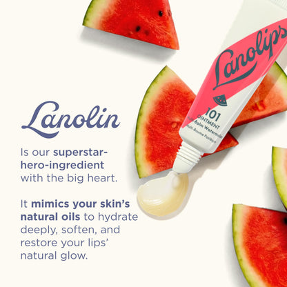 Lanolin 101 Multipurpose Ointment - Lanolin Lip Balm & Healing Ointment for Skin Barrier Repair - Moisturizer for Dry Lips, Cuticles & Elbows - No Petroleum Formula - Watermelon (0.35 oz) - dailyvitalstore