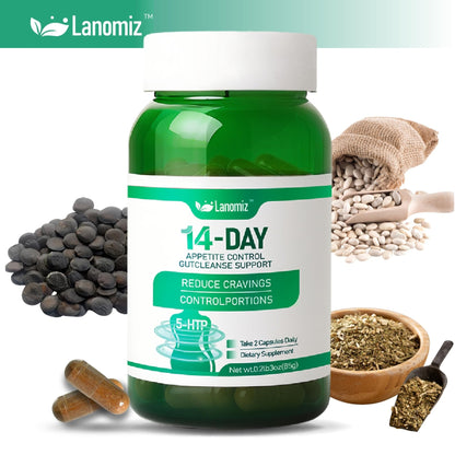 Lanomiz 14DAY Appetite & Craving Control Gut Health Complex Featuring Delayed-Release Probiotics & White Kidney Bean Extract 5-HTP - dailyvitalstore