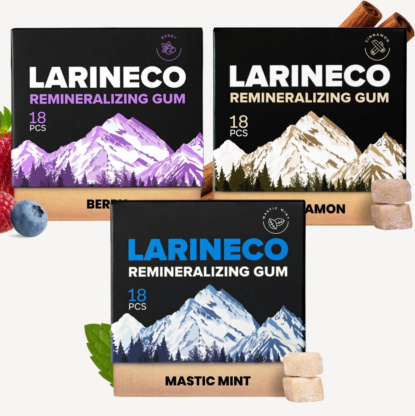 Larineco Remineralizing Gum with Nano Hydroxyapatite & Xylitol – Sugar-Free Xylitol Gum – Plastic-Free, Dye-Free, Aspartame-Free – Natural Base – 18 Pieces (18 Count (Pack of 3) - dailyvitalstore