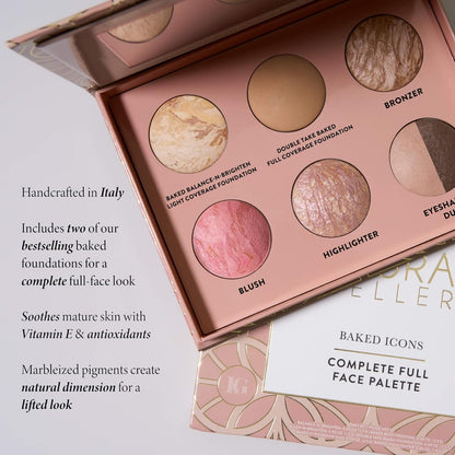 LAURA GELLER Baked Icons Complete Full Face Palette, Light | All-in-One Makeup Palette with Baked Foundations, Blush, Bronzer, Highlighter, Eyeshadows | Coverage for Mature Skin | Travel-Friendly - dailyvitalstore