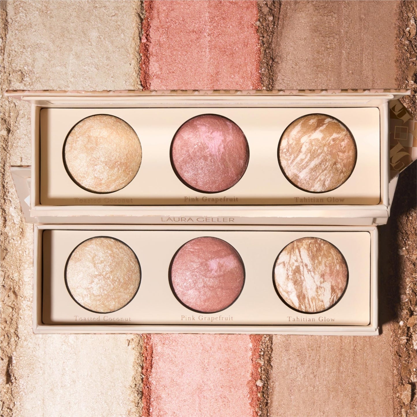 LAURA GELLER NEW YORK Geller's Greatest Lift-n-Glow Baked Trio Palette - Highlighter, Blush, Bronzer - All Skin Tones - dailyvitalstore