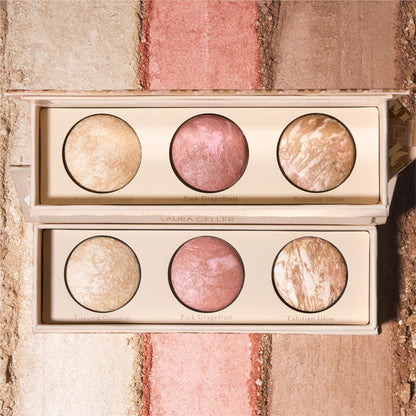LAURA GELLER NEW YORK Geller's Greatest Lift-n-Glow Baked Trio Palette - Highlighter, Blush, Bronzer - All Skin Tones - dailyvitalstore