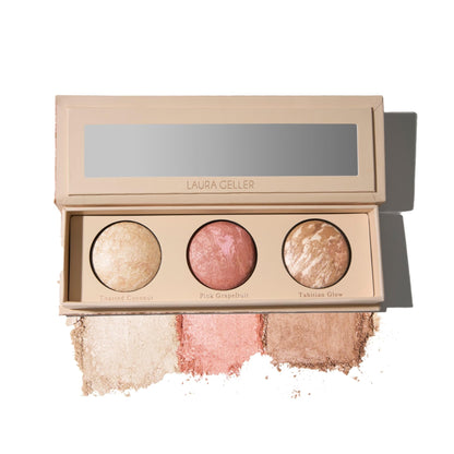 LAURA GELLER NEW YORK Geller's Greatest Lift-n-Glow Baked Trio Palette - Highlighter, Blush, Bronzer - All Skin Tones - dailyvitalstore