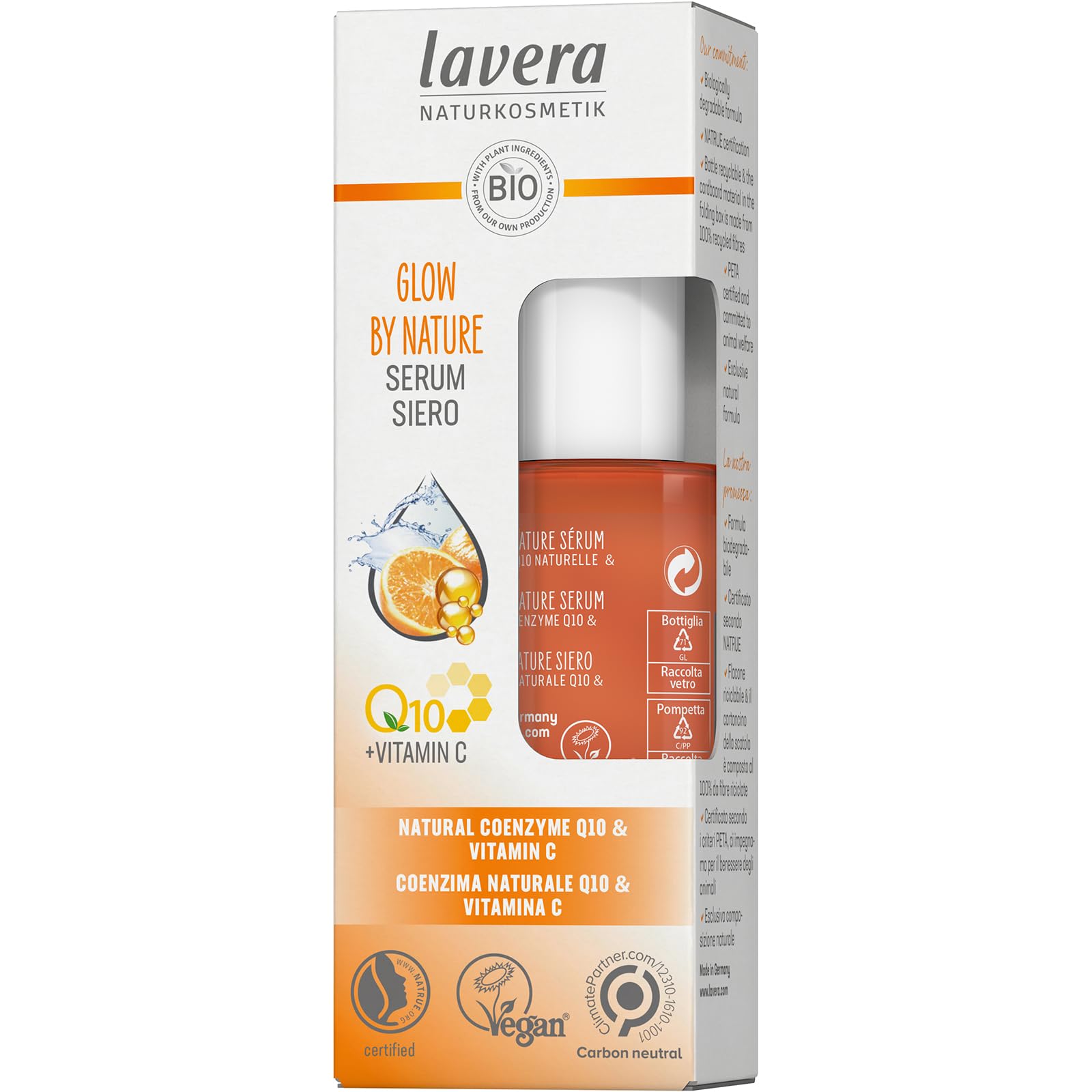 lavera Glow by Nature Serum - Face Serum with Q10 & Vitamin C for a Radiant Complexion - Moisturizing Facial Serum - Anti Wrinkle - PETA Certified - dailyvitalstore