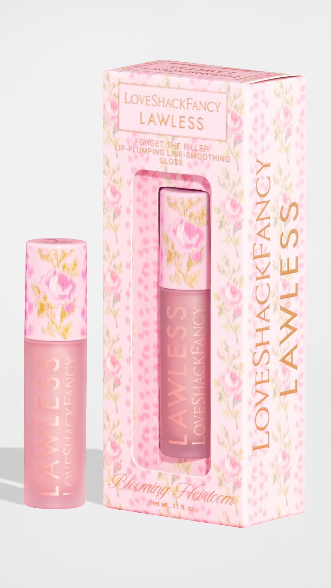Lawless Women's x LoveShackFancy Forget The Filler Lip Plumping Gloss, Blooming Heirloom, Pink, 0.11 Ounce - dailyvitalstore