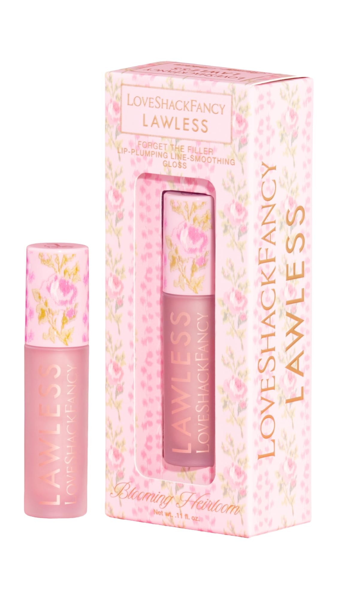 Lawless Women's x LoveShackFancy Forget The Filler Lip Plumping Gloss, Blooming Heirloom, Pink, 0.11 Ounce - dailyvitalstore