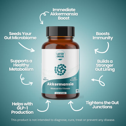 Layer Origin Akkermansia muciniphila Probiotic, with Both Live + Pasteurized Akkermansia and PureHMO Prebiotic, Validated Strain, Updated 4-in-1 Formula - dailyvitalstore
