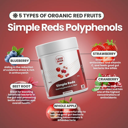Layer Origin Simple Reds - Organic Red Polyphenols Whole Fruit Powder | Five Real Whole Fruits | 30 Servings - dailyvitalstore