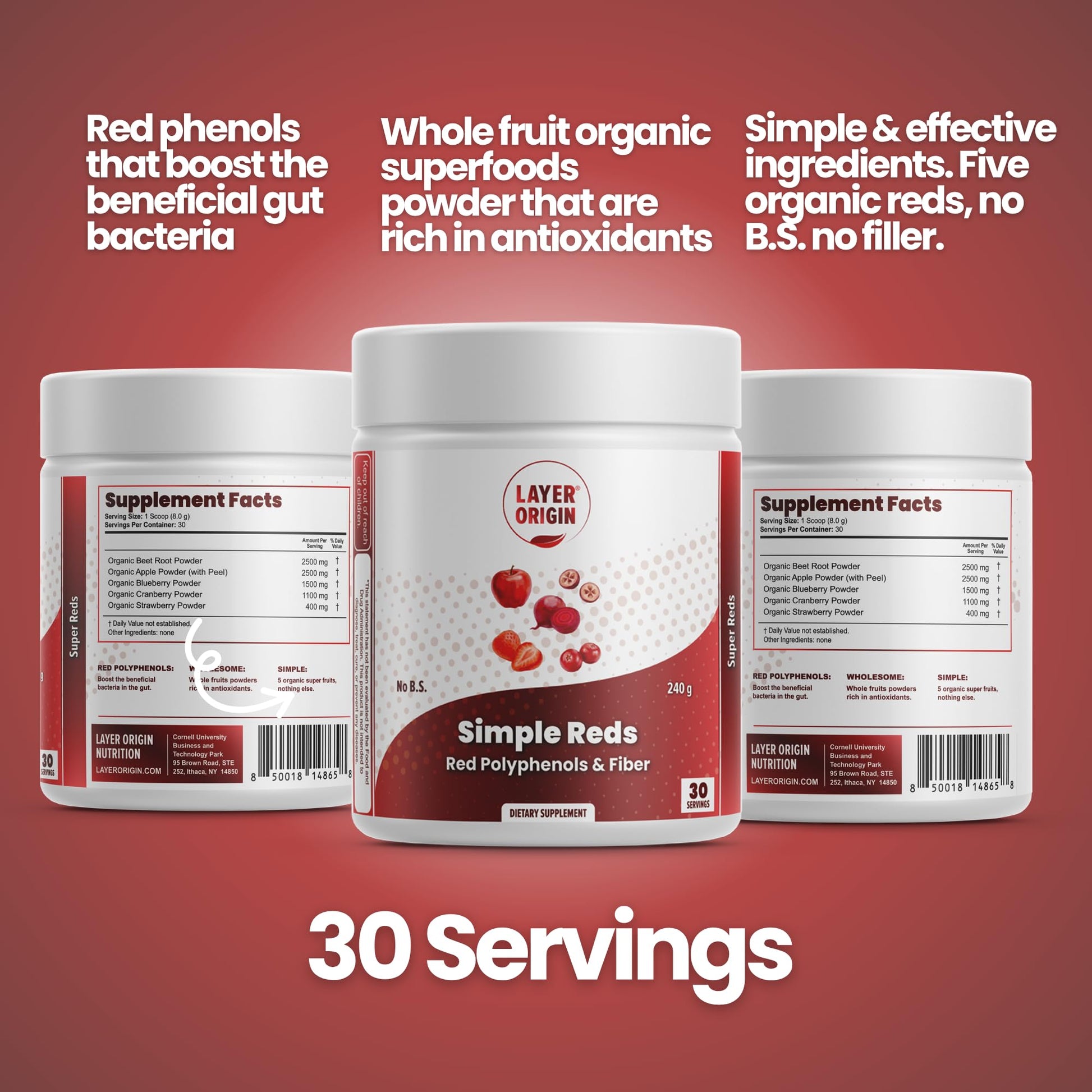 Layer Origin Simple Reds - Organic Red Polyphenols Whole Fruit Powder | Five Real Whole Fruits | 30 Servings - dailyvitalstore