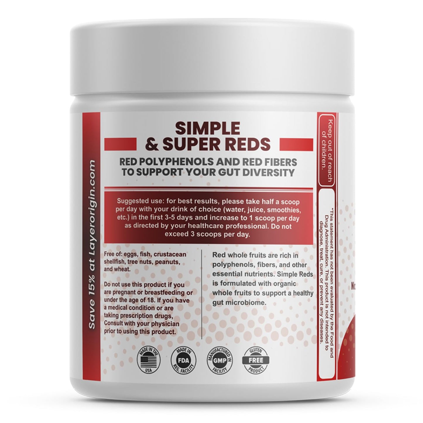 Layer Origin Simple Reds - Organic Red Polyphenols Whole Fruit Powder | Five Real Whole Fruits | 30 Servings - dailyvitalstore