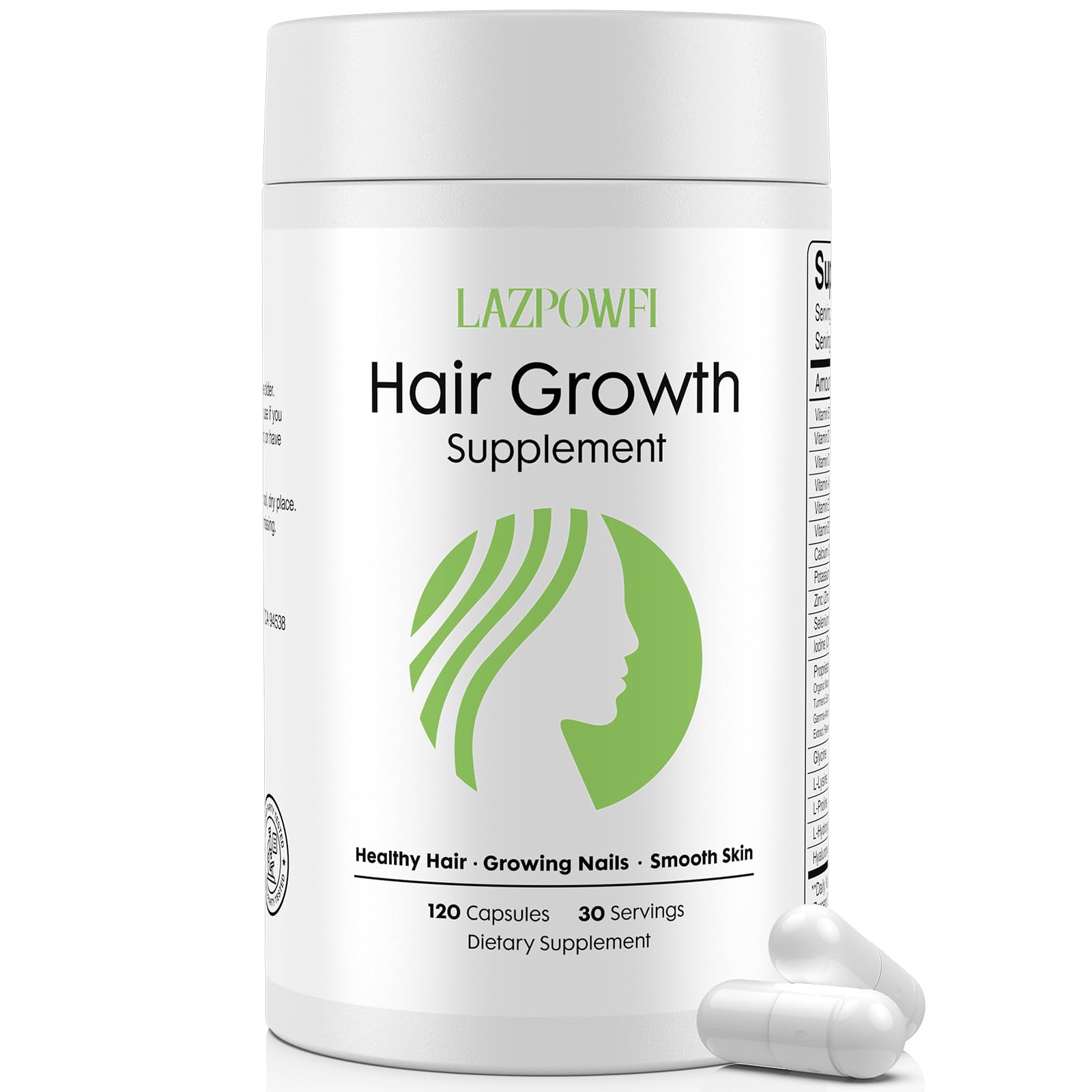 Lazpowfi Hair Growth Supplement, Biotin 10000mcg, 32-in-1 with Vitamin A, B3, C, Magnesium, Calcium, Hair Growth Products, Supports Hair & Nails Natural Growth Vitamins, for Women & Men - 30 Servings - dailyvitalstore
