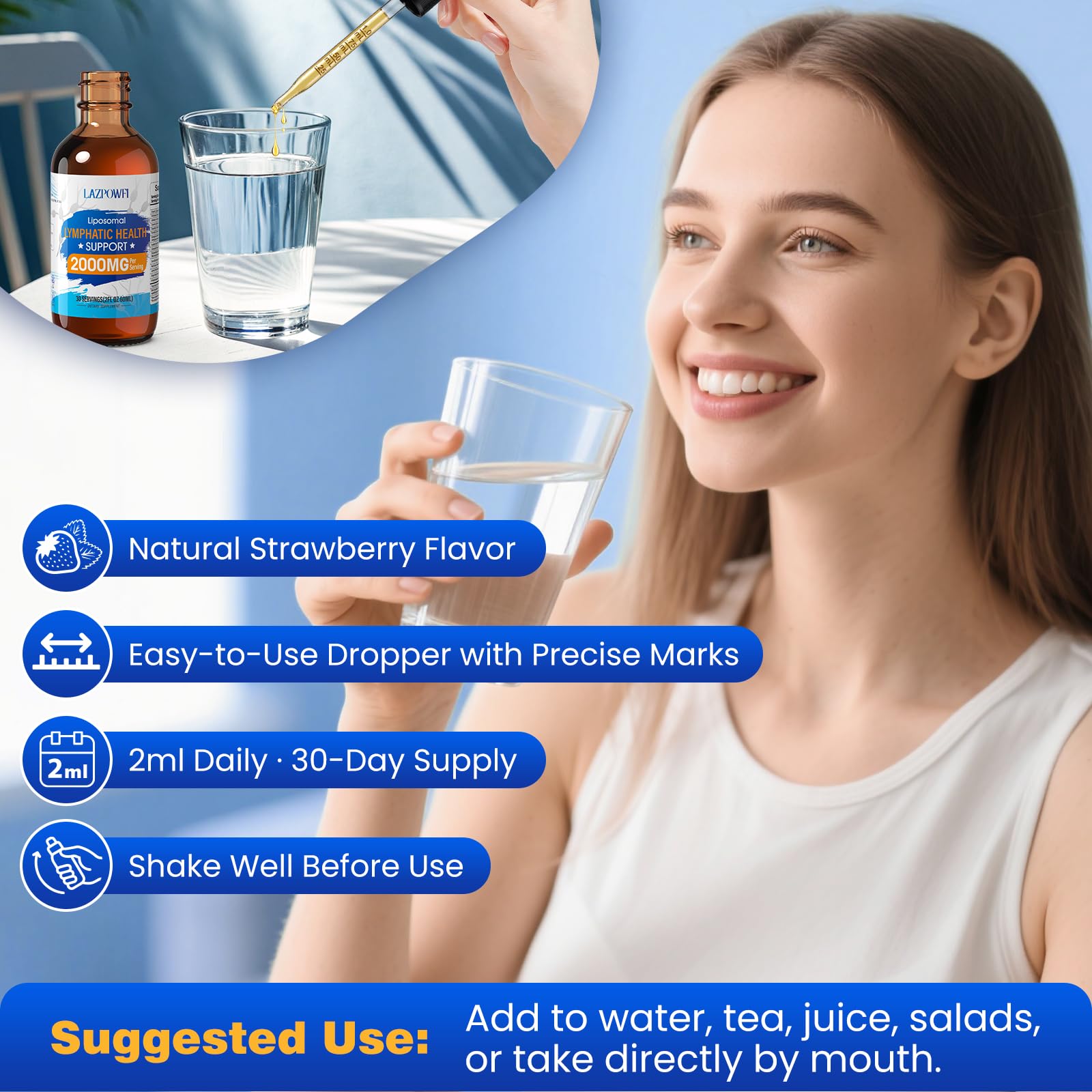 Lazpowfi Lymphatic Drainage Drops – Liposomal Lymphatic Drainage Supplements with Echinacea 500mg, Elderberry, Burdock Root & Dandelion – Liquid Lymphatic Drops, 2 fl oz - dailyvitalstore