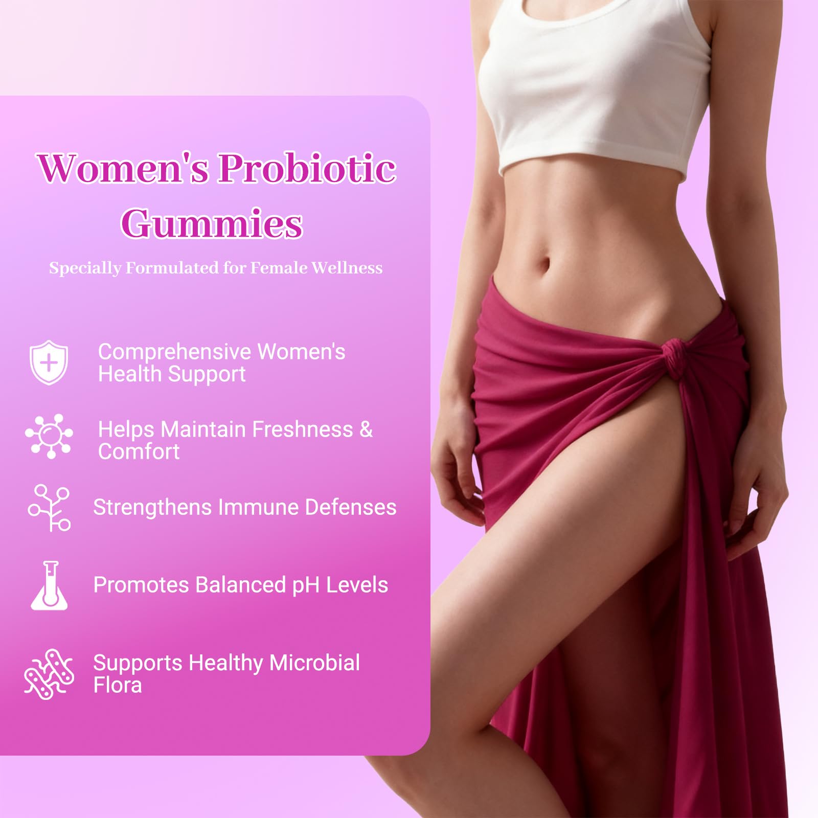 Le Tian Xian Her Juicy Feminine Probiotics Gummies for Women with Slippery Elm, Prebiotics & Lactobacillus - for pH Balance & Digestive Health, Tropical Pineapple Flavor, 60 Count - dailyvitalstore