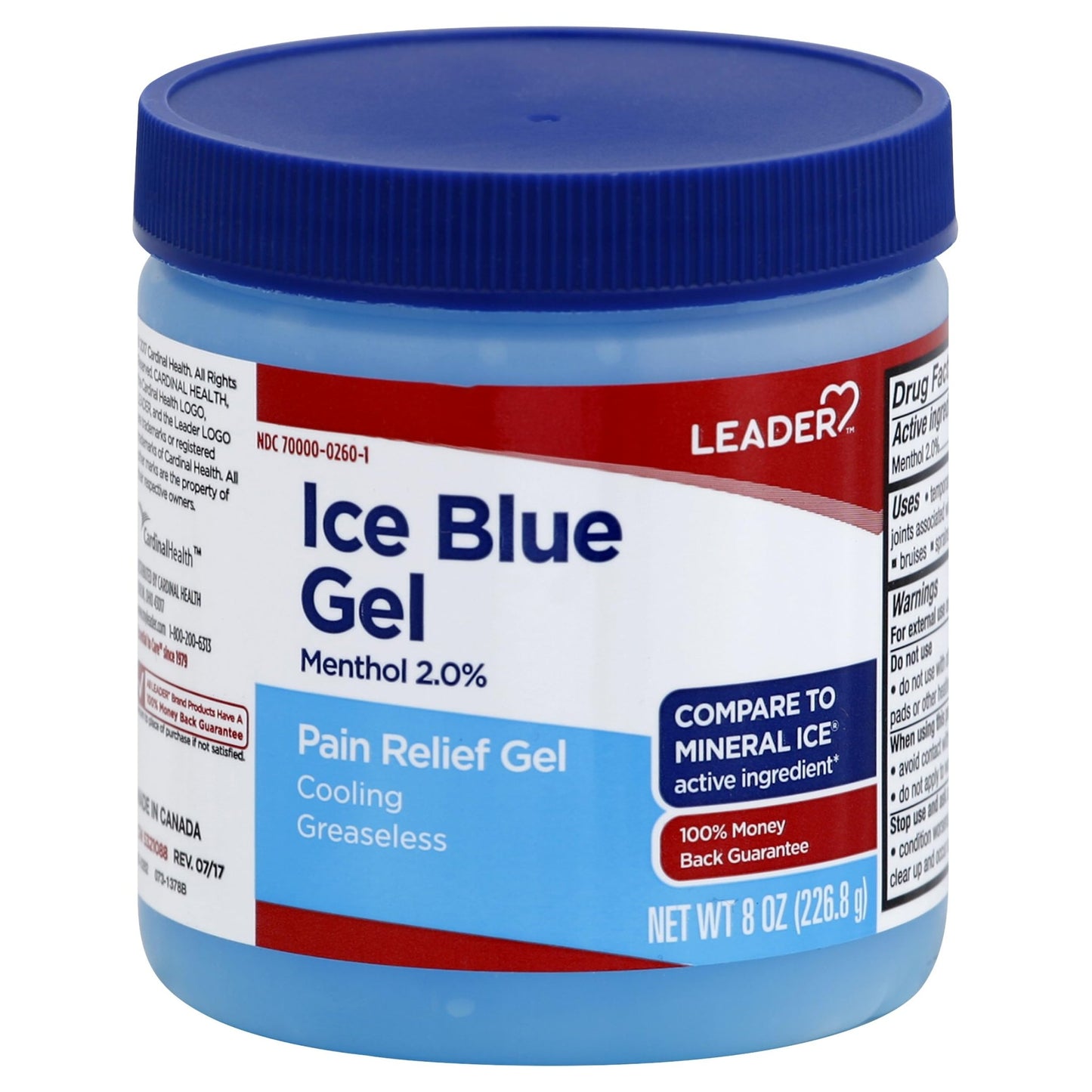LEADER Ice Blue Gel Pain Relieving Greaseless Fast-Acting Topical Analgesic Cooling Therapy Muscle Joint Long-Lasting Relief Backache Arthritis Sports Injuries soothes Aches 8oz. Each (Pack of 5) - dailyvitalstore