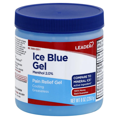 LEADER Ice Blue Gel Pain Relieving Greaseless Fast-Acting Topical Analgesic Cooling Therapy Muscle Joint Long-Lasting Relief Backache Arthritis Sports Injuries soothes Aches 8oz. Each (Pack of 5) - dailyvitalstore