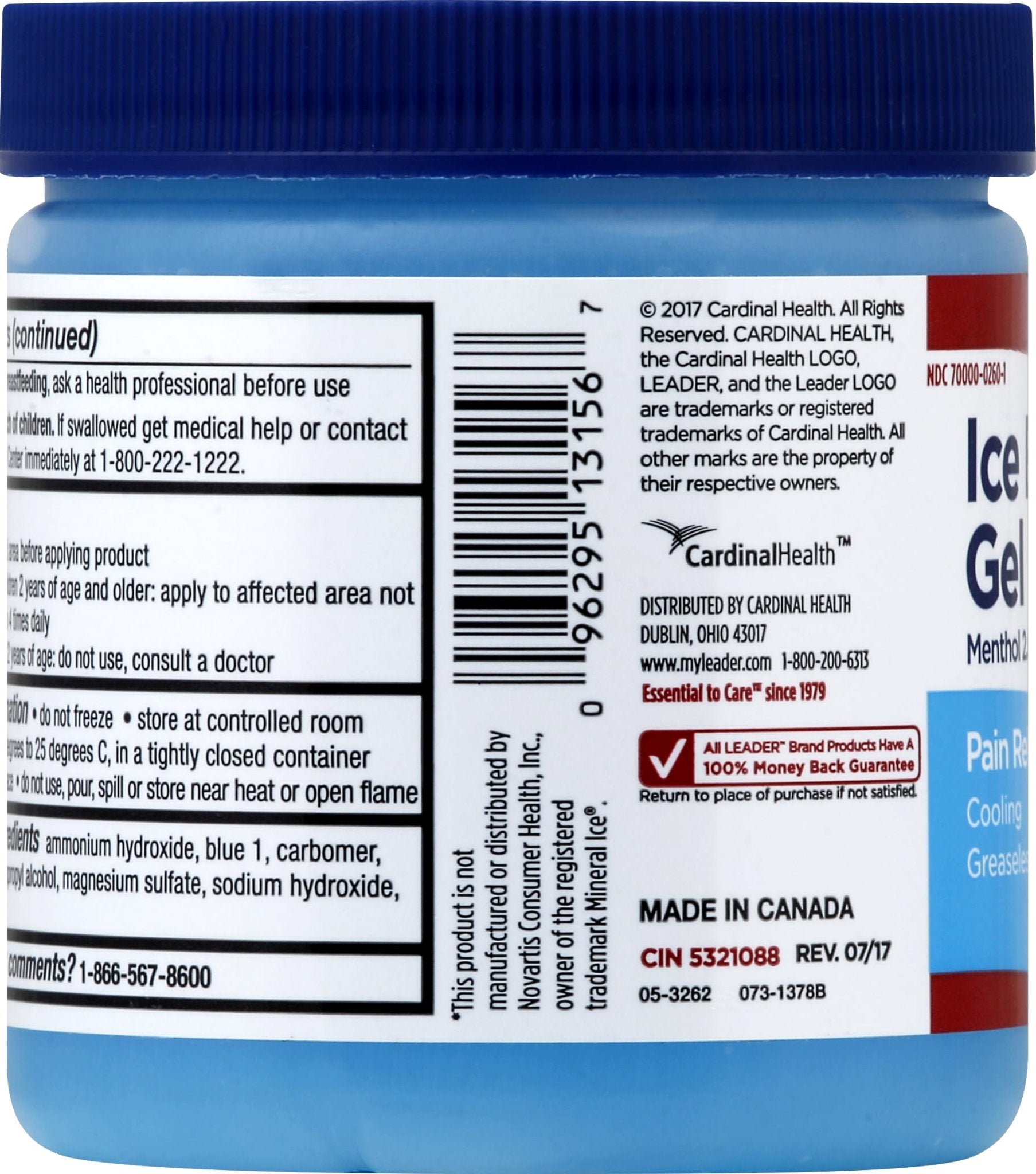 LEADER Ice Blue Gel Pain Relieving Greaseless Fast-Acting Topical Analgesic Cooling Therapy Muscle Joint Long-Lasting Relief Backache Arthritis Sports Injuries soothes Aches 8oz. Each (Pack of 5) - dailyvitalstore