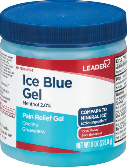 Leader Mineral Ice Blue Gel, Menthol 2%, Pain Relief Gel, Topical Analgesic, for Muscle Pain, Backache, Arthritis & Sport Injuries, for Adults and Kids 2+, Compare to Mineral Ice, 8 oz - dailyvitalstore