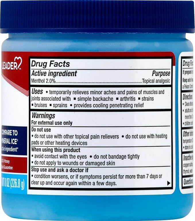 Leader Mineral Ice Blue Gel, Menthol 2%, Pain Relief Gel, Topical Analgesic, for Muscle Pain, Backache, Arthritis & Sport Injuries, for Adults and Kids 2+, Compare to Mineral Ice, 8 oz - dailyvitalstore