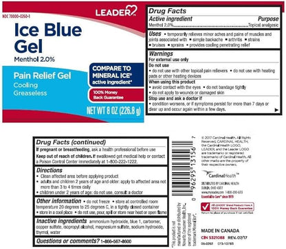 Leader Mineral Ice Blue Gel, Menthol 2%, Pain Relief Gel, Topical Analgesic, for Muscle Pain, Backache, Arthritis & Sport Injuries, for Adults and Kids 2+, Compare to Mineral Ice, 8 oz - dailyvitalstore