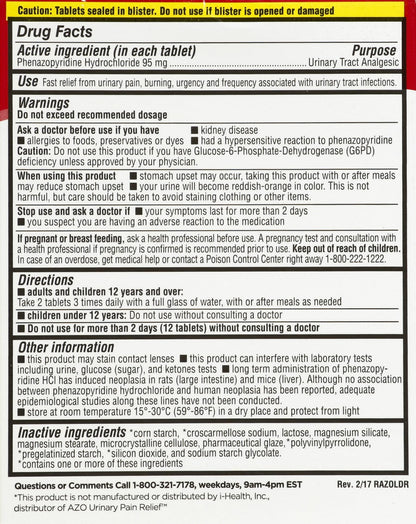 LEADER Urinary Maximum Strength, Fast Action for Burning & Urgency, Phenazopyridine Hydrochloride 95 mg, 30 Tablets, 4-Pack - dailyvitalstore