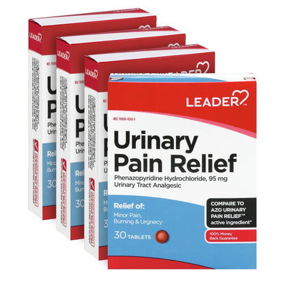 LEADER Urinary Maximum Strength, Fast Action for Burning & Urgency, Phenazopyridine Hydrochloride 95 mg, 30 Tablets, 4-Pack - dailyvitalstore