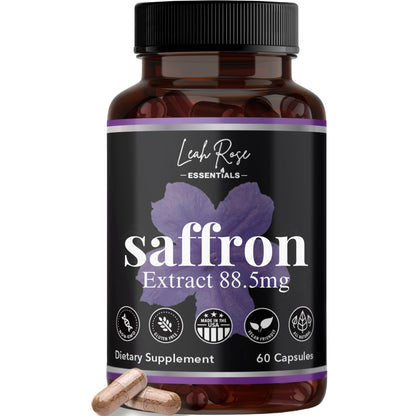 Leah Rose Essentials Saffron Supplement 88.5mg | Mood, Focus, and Stress Support | 60 Premium Saffron Extract Capsules | Made in the USA | 3rd Party Lab Tested | Non-GMO, Vegan, Gluten-Free - dailyvitalstore