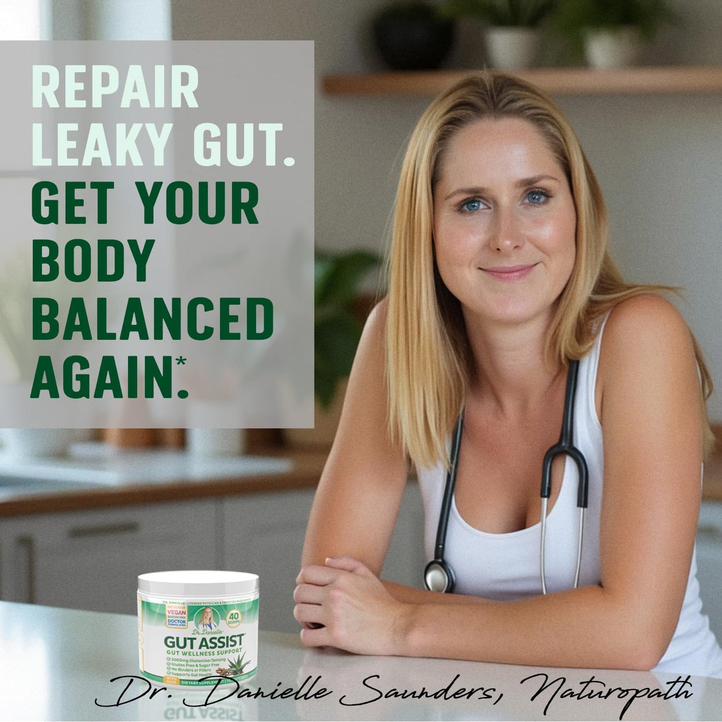 Leaky Gut Support Powder | L-Glutamine Gut Lining Digestive Drink Mix | Gluten-Free Doctor Crafted Botanical Formula | Gut Assist by Dr. Danielle - dailyvitalstore