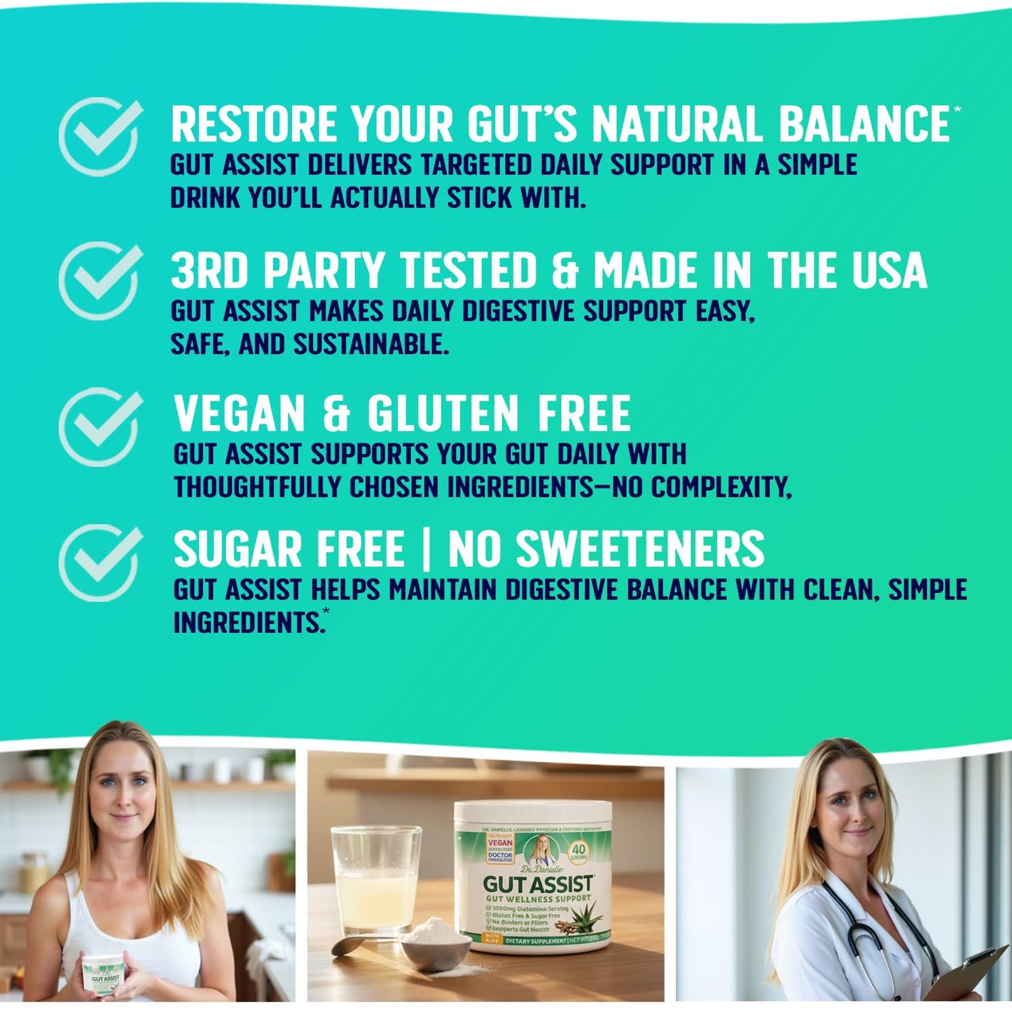 Leaky Gut Support Powder | L-Glutamine Gut Lining Digestive Drink Mix | Gluten-Free Doctor Crafted Botanical Formula | Gut Assist by Dr. Danielle - dailyvitalstore
