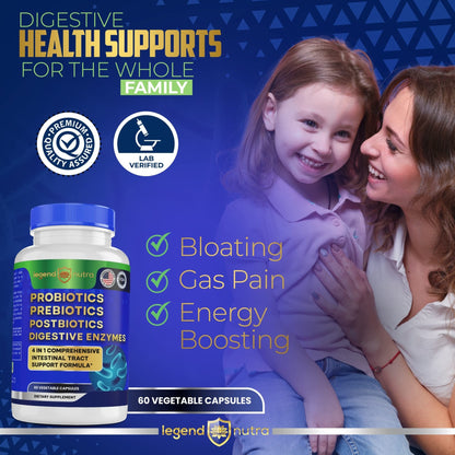 Legend Nutra Probiotics + Prebiotics Postbiotics Digestive Enzymes = 4 in 1 Formula Supplement for Better Digestion Health Women - dailyvitalstore