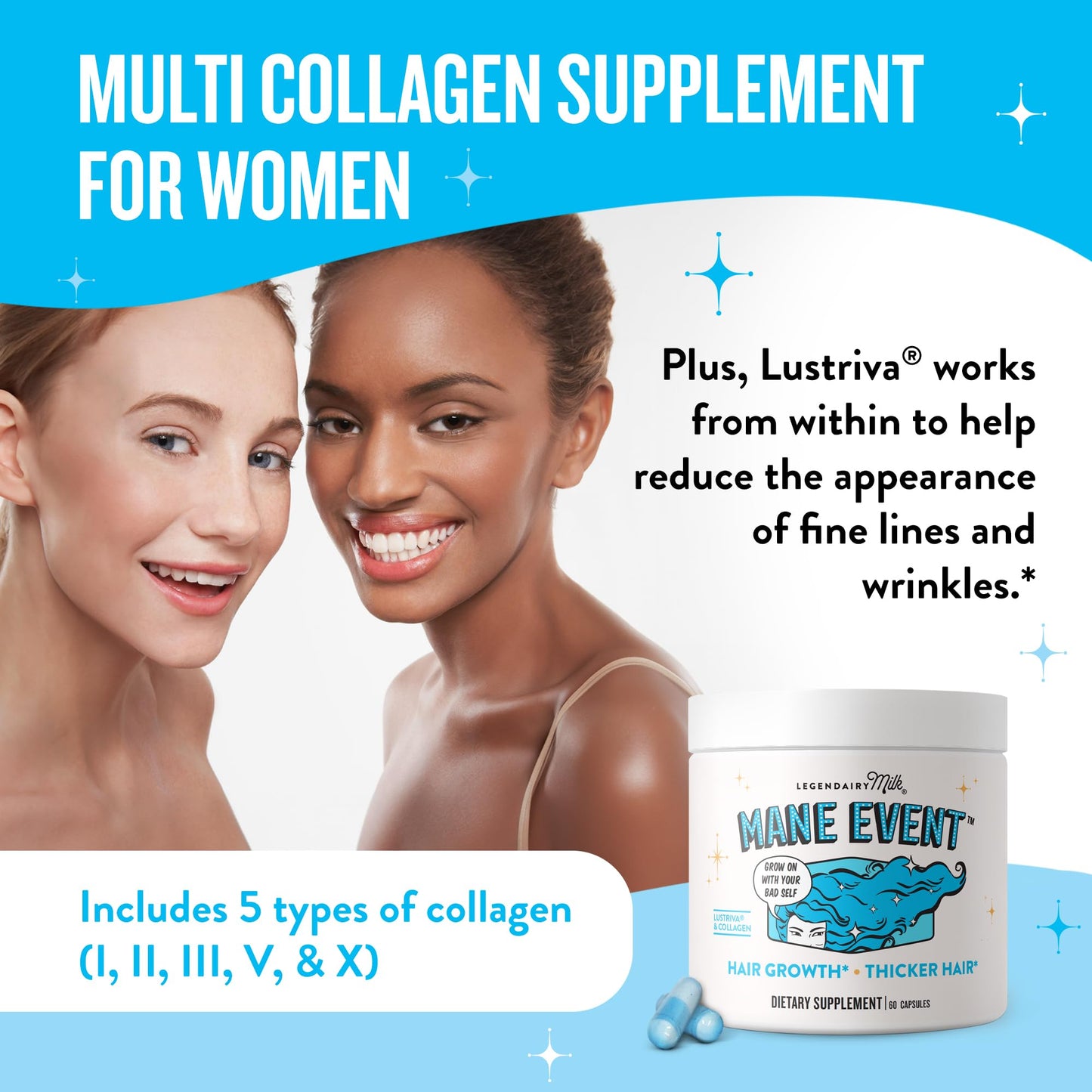 Legendairy Milk Hair Growth Vitamins for Women - Biotin for Hair Growth with Collagen & Lustriva, Hair Loss Products & Supplements for Thinning, Thicker, Fuller, Stronger Skin & Nails, Mane Event™ - dailyvitalstore