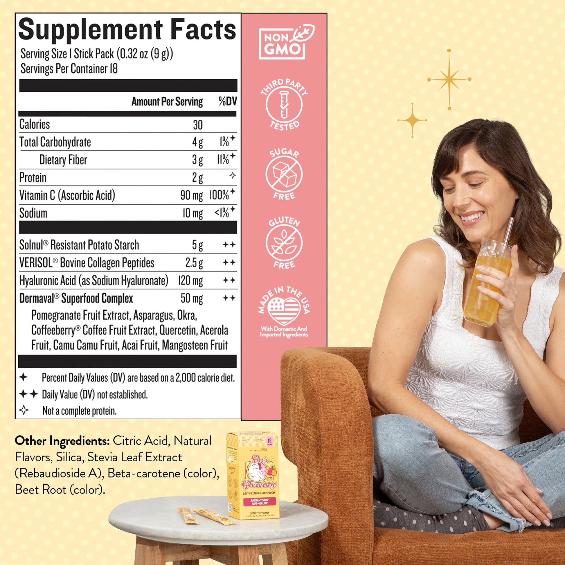 Legendairy Milk She’s Glowing Collagen Peptides Powder with Prebiotic Fiber, Tropical Drink Mix Supplement for Women, - dailyvitalstore