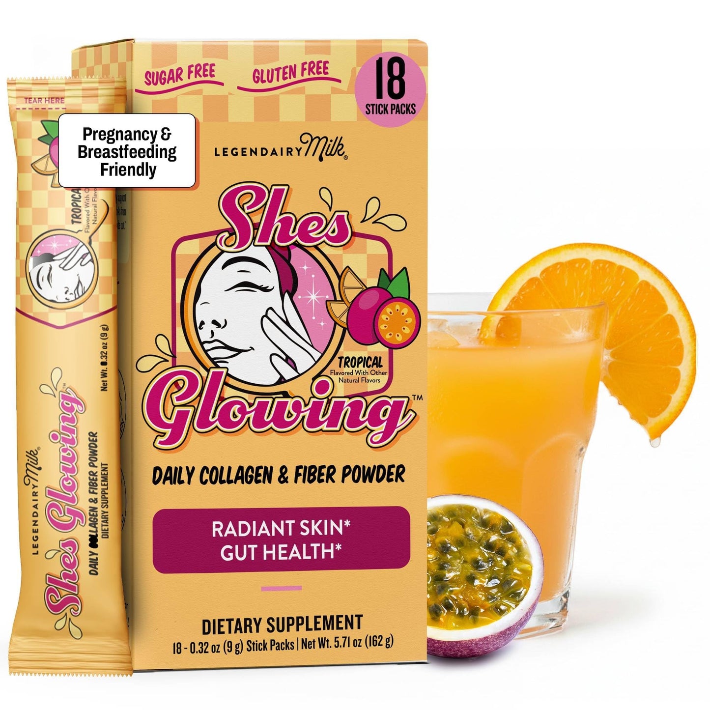 Legendairy Milk She’s Glowing Collagen Peptides Powder with Prebiotic Fiber, Tropical Drink Mix Supplement for Women, - dailyvitalstore