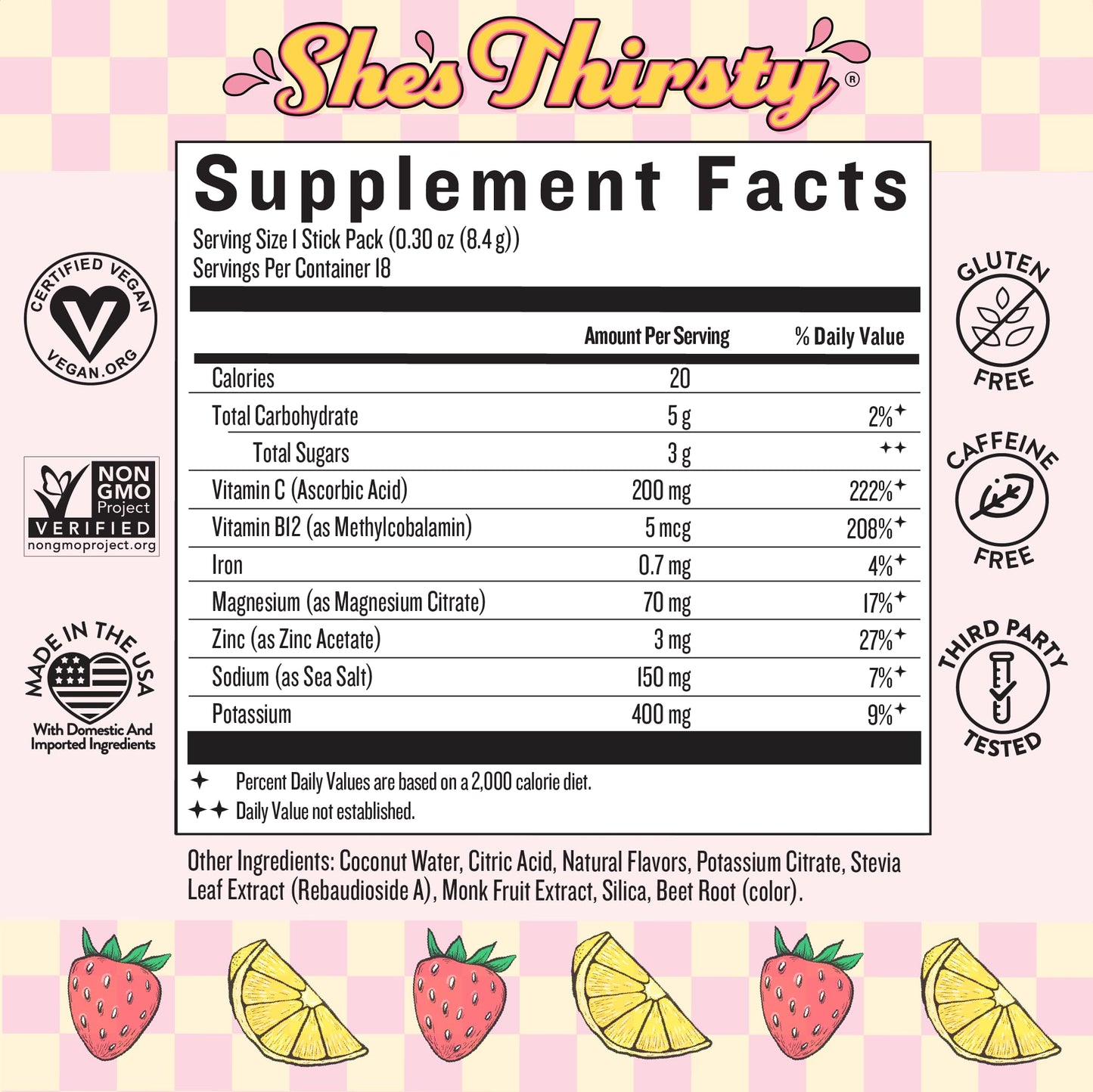 Legendairy Milk She’s Thirsty – Strawberry Lemonade, No Sugar Added Electrolytes Powder Packets–Coconut Water Mix for Women, Instant Hydration Packets, - dailyvitalstore